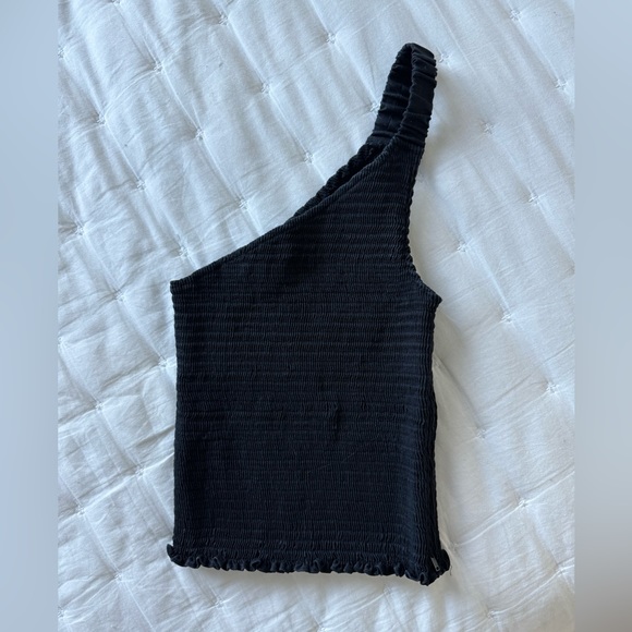 Reformation XS Holly Black Linen One Shoulder Ruched Blouse - Picture 5 of 9